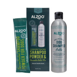 ALZOO™ Refillable Dog Shampoo Kit – plant-based, vanilla-scented, concentrated powder with reusable aluminum bottle for dogs with sensitive skin