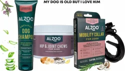 ALZOO bundle with anti-itch dog shampoo, hip & joints chews for dogs, mobility collar for dogs