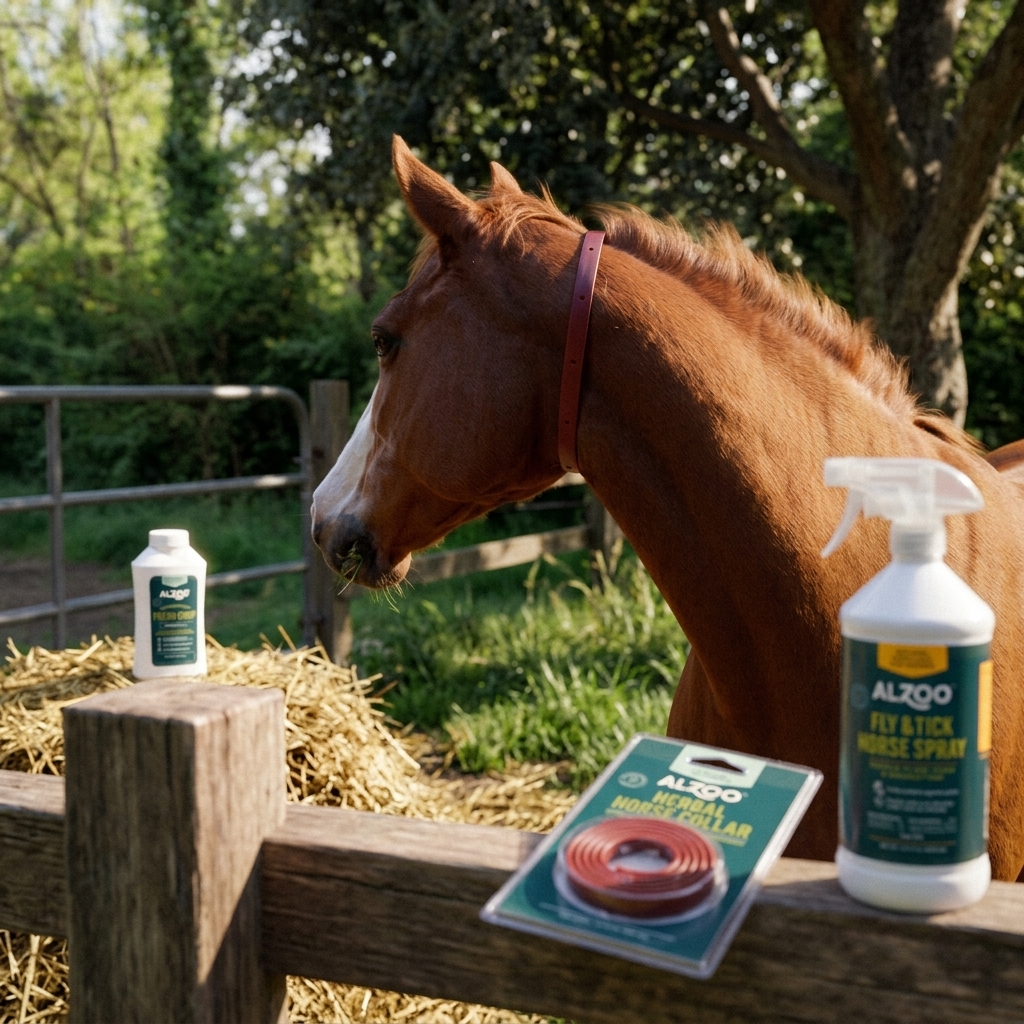 Horse beside ALZOO Herbal Horse Collar
